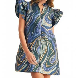 NEW JODIFL isla mini dress in royal mix abstract jacquard